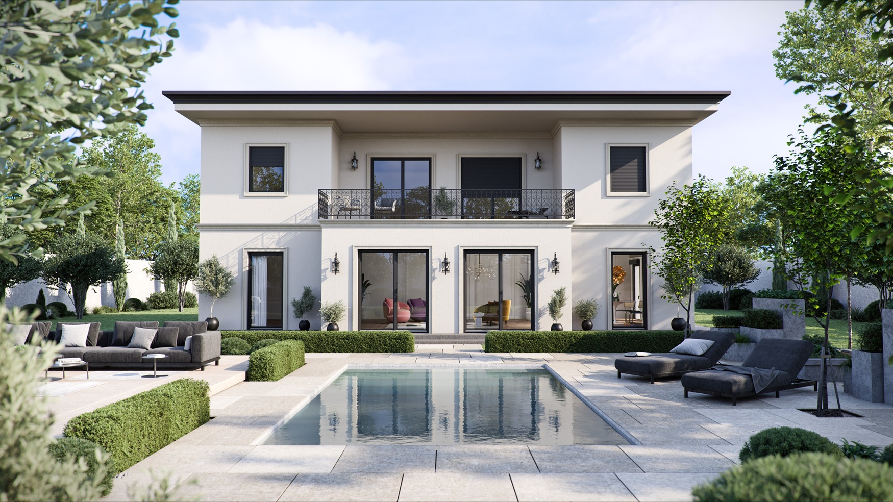 Volet Masterbox vue façade avec jardin et piscine