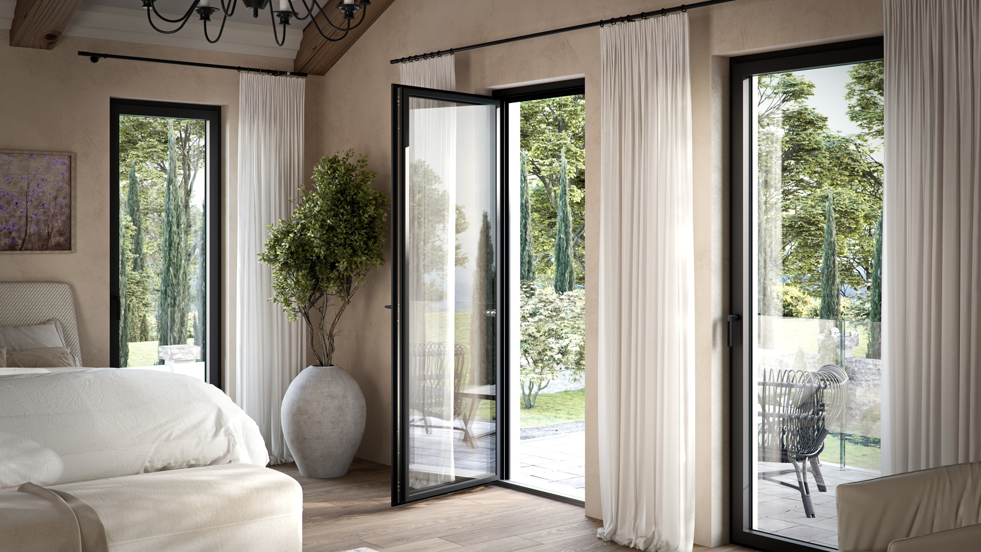 Chambre avec porte-fenêtre PILAR coloris gris mat